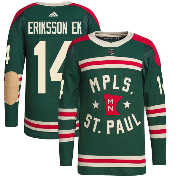 Men's Minnesota Wild #14 Joel Eriksson Ek 2022 Green Winter Classic Stitched Jersey Men's Minnesota Wild #14 Joel Eriksson Ek 2022 Green Winter Classic Stitched Jersey